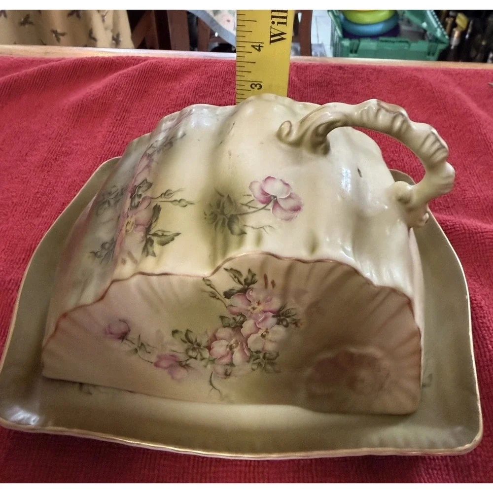 Antique Hand Painted Nippon Wild Rose Cheese Keeper, 1891-1921